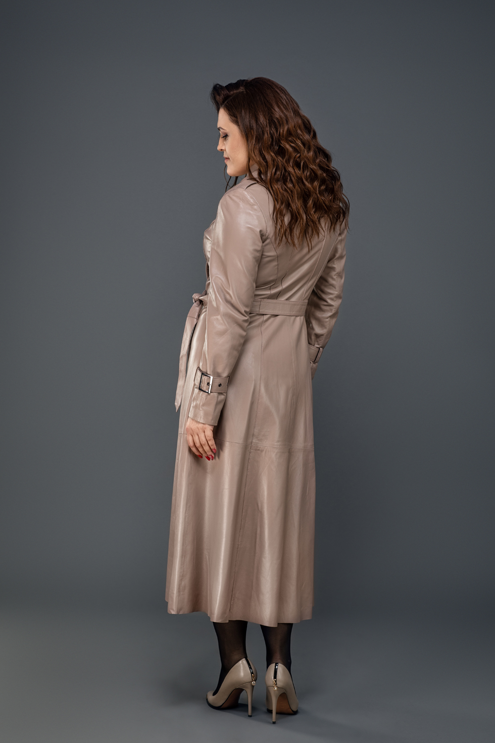 Haină lungă din piele - imagine 4