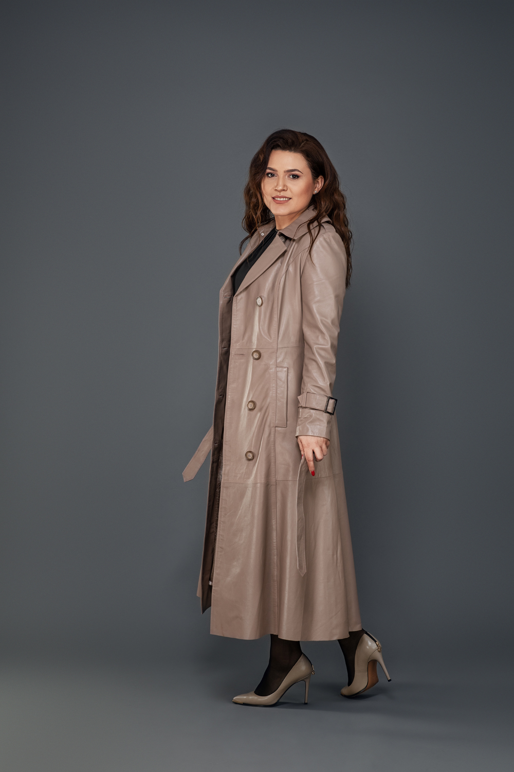 Haină lungă din piele - imagine 3