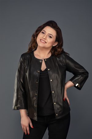 Jachetă din piele cu mâneca 3/4