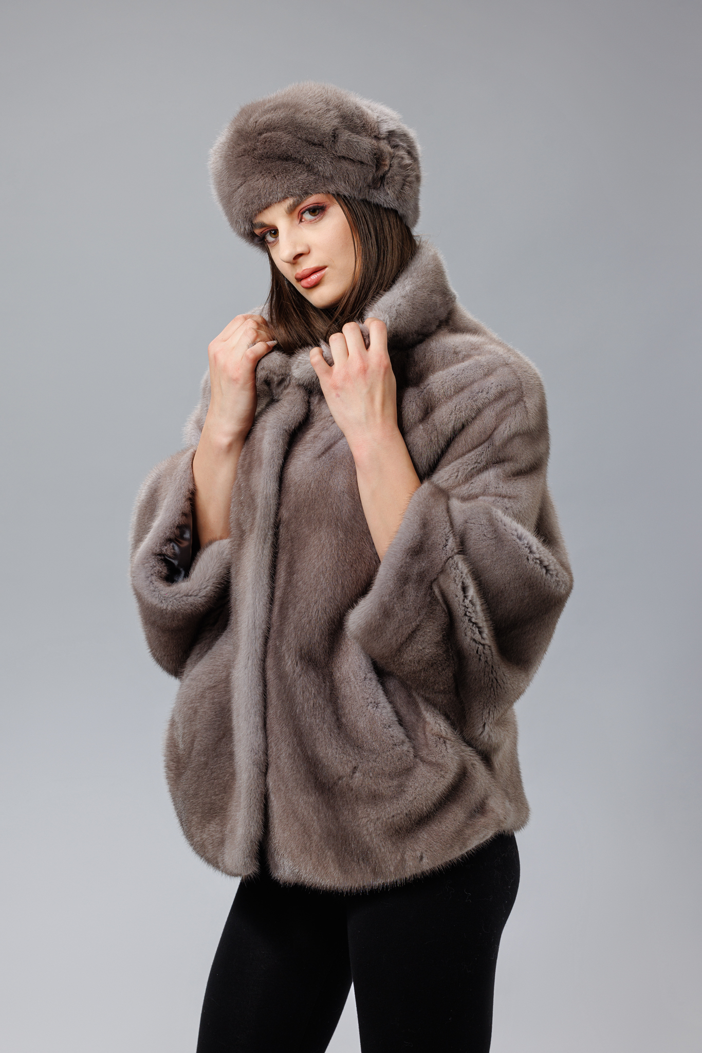 Haină din blană naturală de vizon - Silver - imagine 3