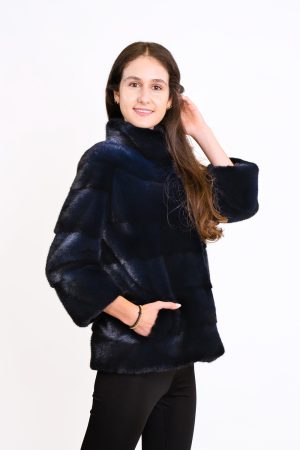 Haină din blană naturală de vizon - Blue Black