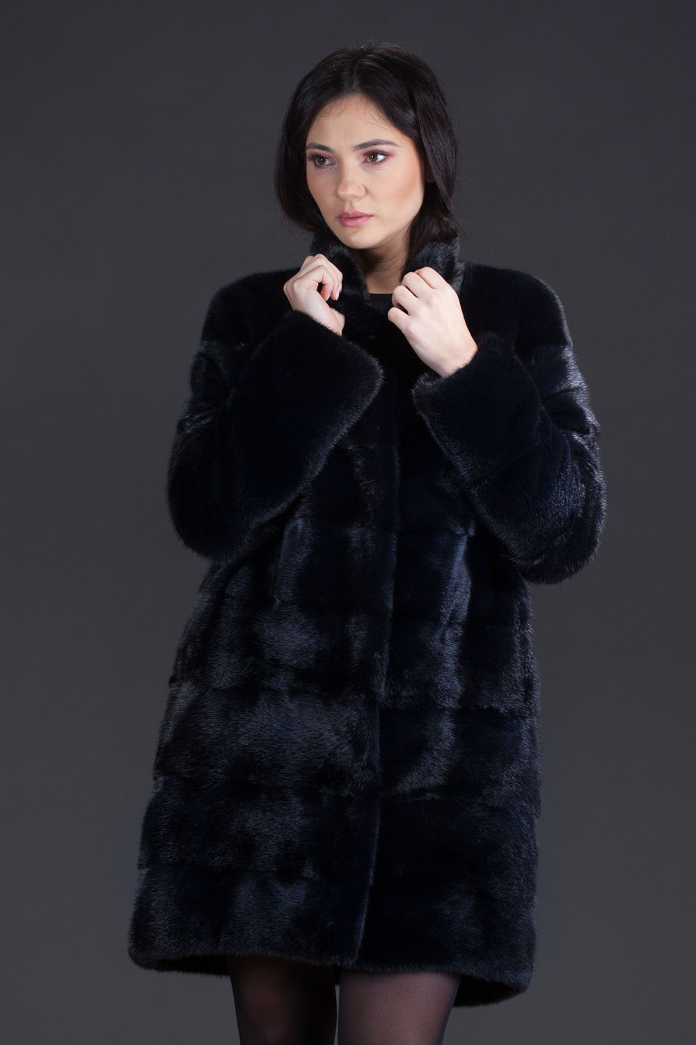 Haină 2 în 1 din blană naturală de vizon- Blue Black - imagine 2