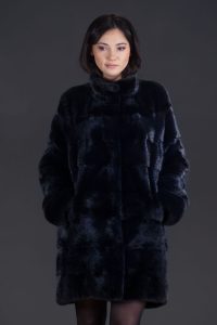 Haină 2 în 1 din blană naturală de vizon- Blue Black