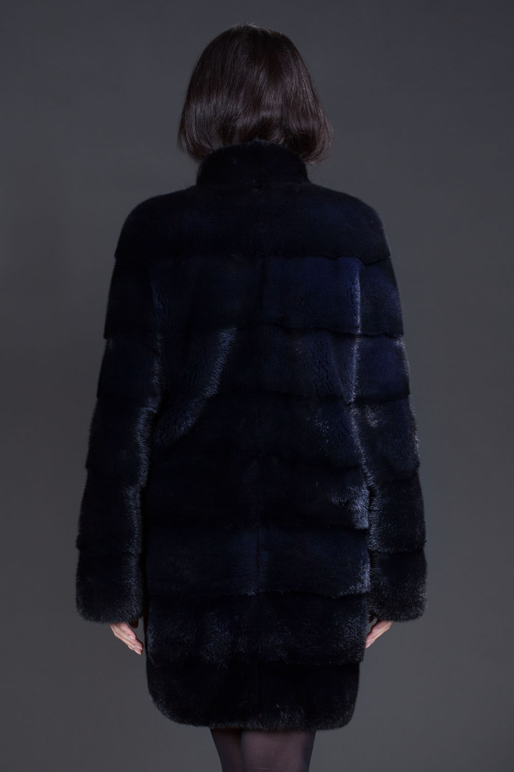 Haină 2 în 1 din blană naturală de vizon- Blue Black - imagine 5