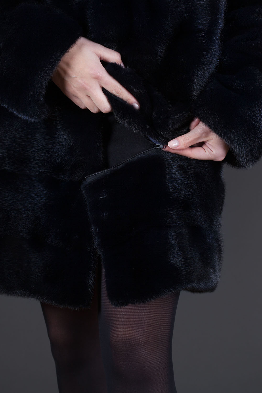 Haină 2 în 1 din blană naturală de vizon- Blue Black - imagine 4