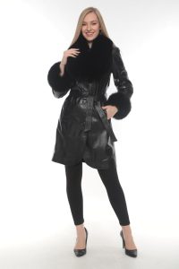 Haină din piele naturală și vulpe, model Crina