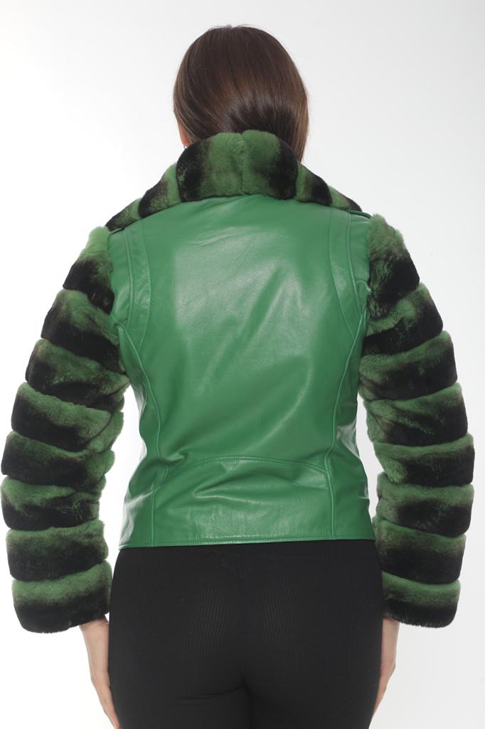 Haină din piele și blană naturală de chinchilla - imagine 3