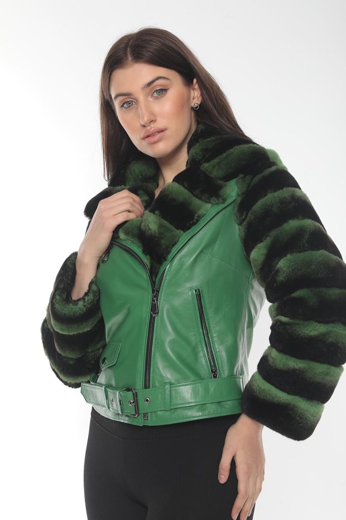 Haină din piele și blană naturală de chinchilla - imagine 2