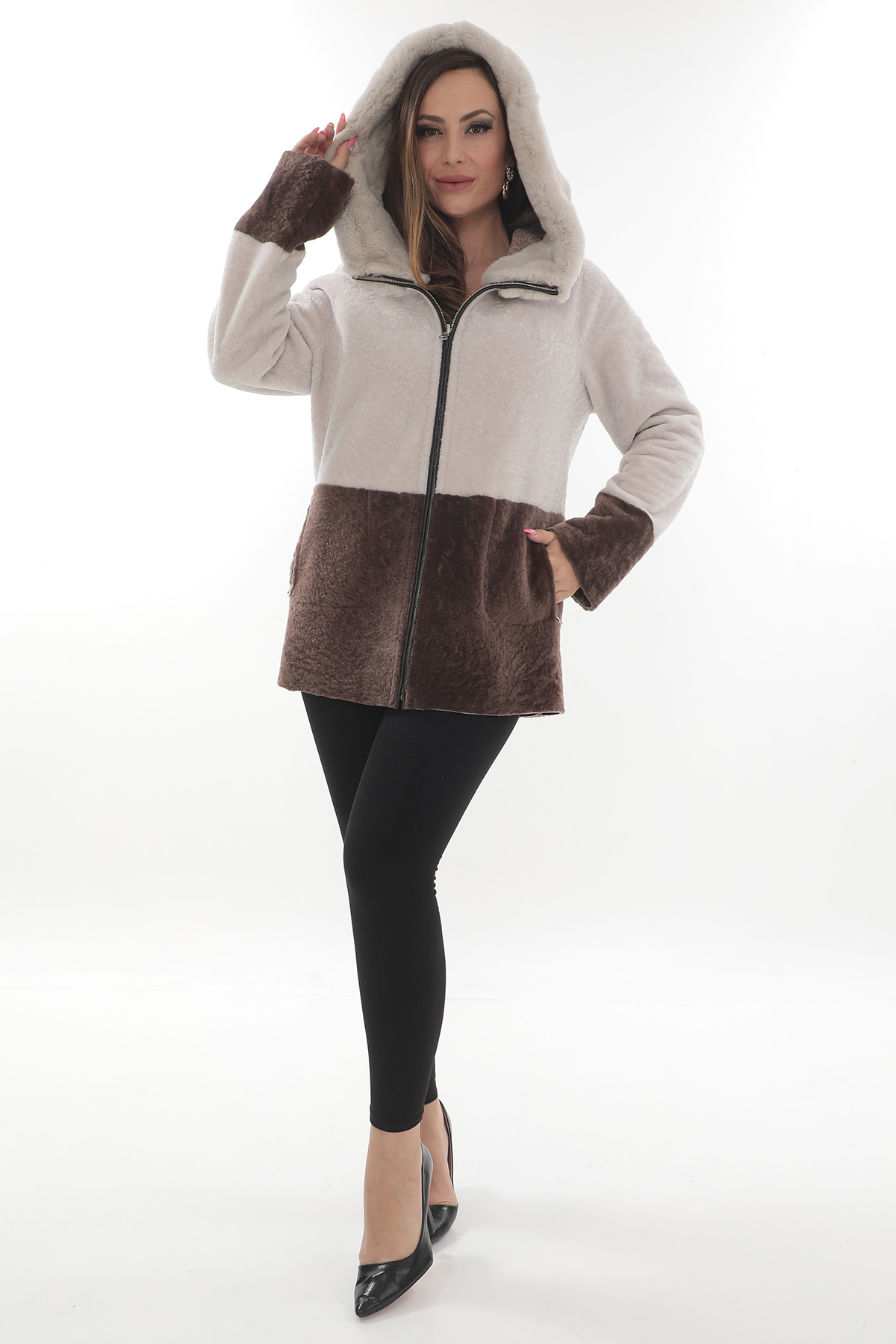 Haină din blană de miel 2 in 1 Evelyn