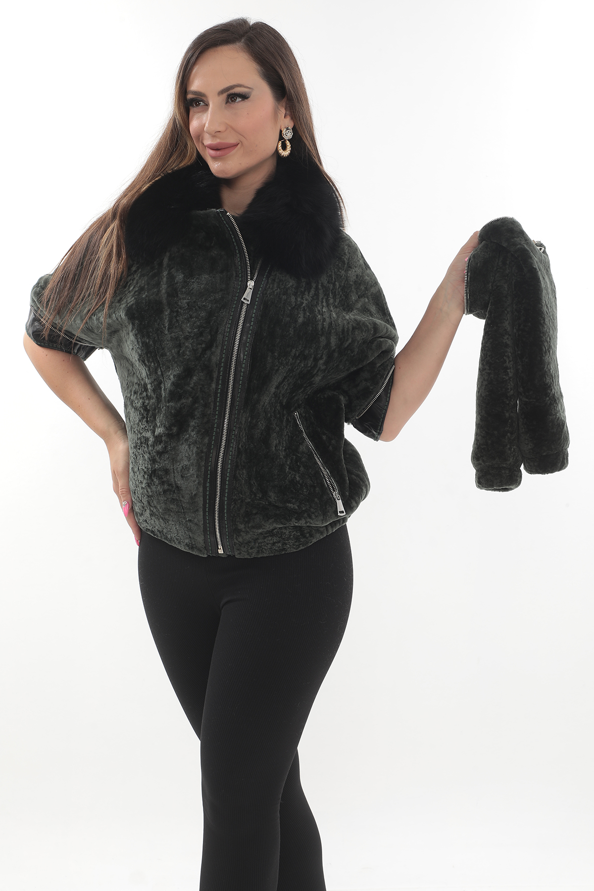 Haină din blană de miel 3 in 1 Emma - imagine 8