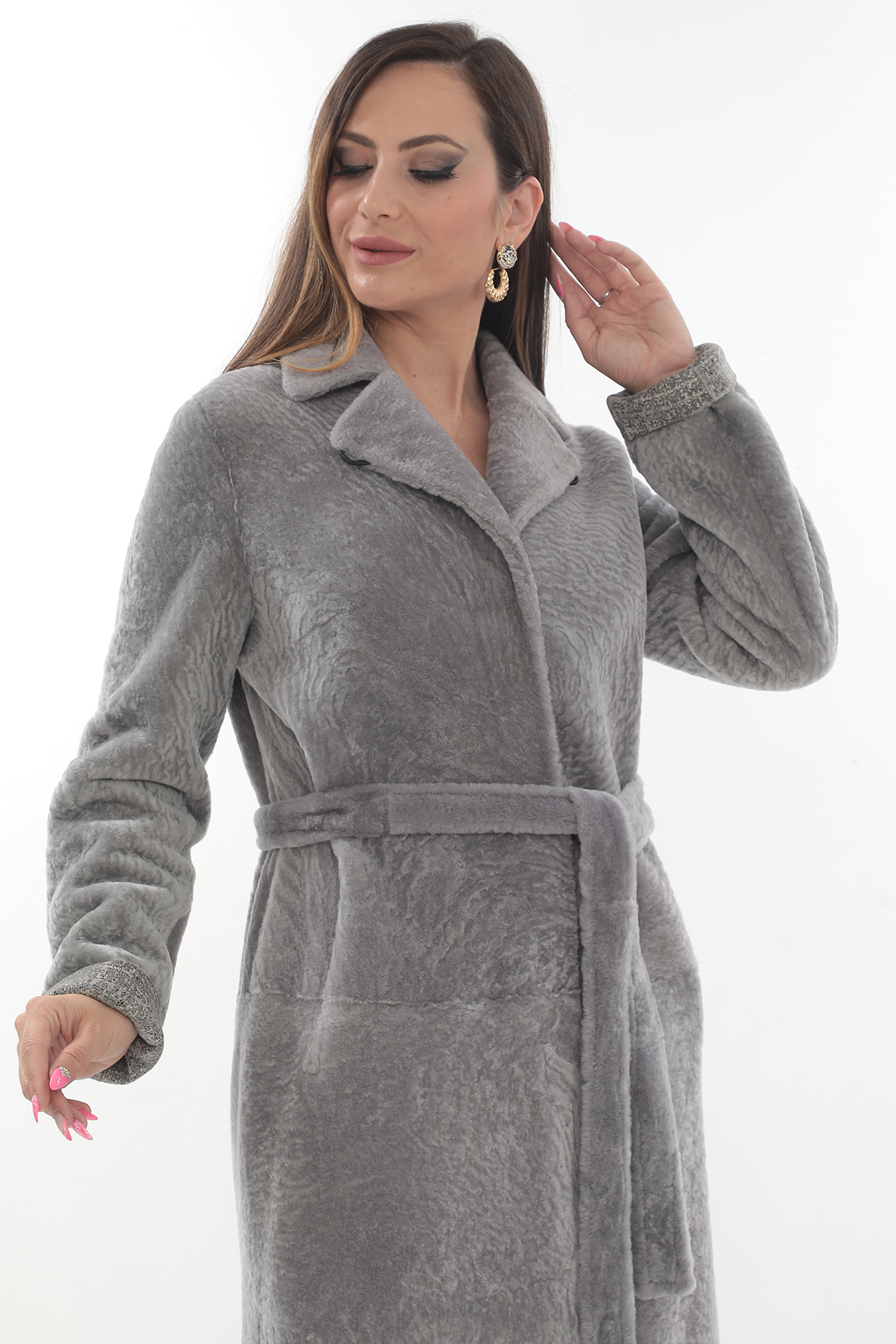 Palton din blană naturală de miel, Gri, 2 in 1 - imagine 2