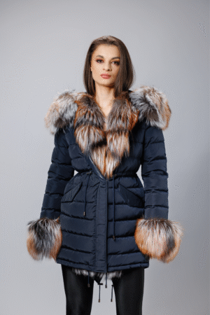 Geacă PARKA Bluemarin, impermeabilă, cu guler din blană naturală de vulpe detașabil și glugă