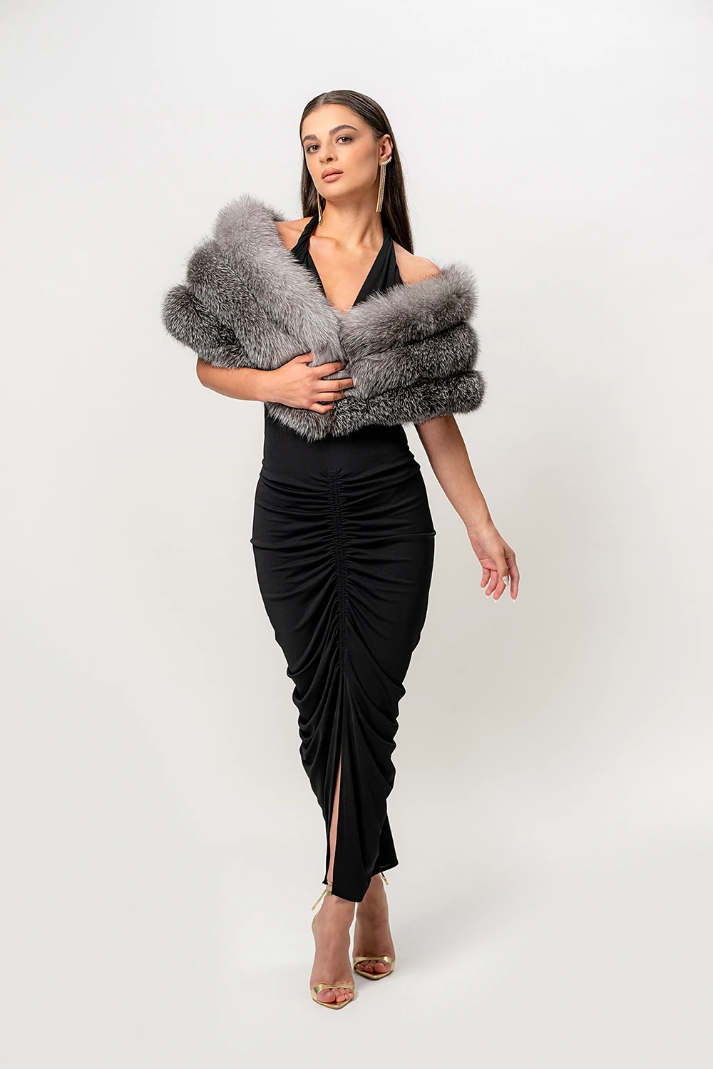 Șal din blană naturală de vulpe polară argintie, BlueFrost - imagine 4