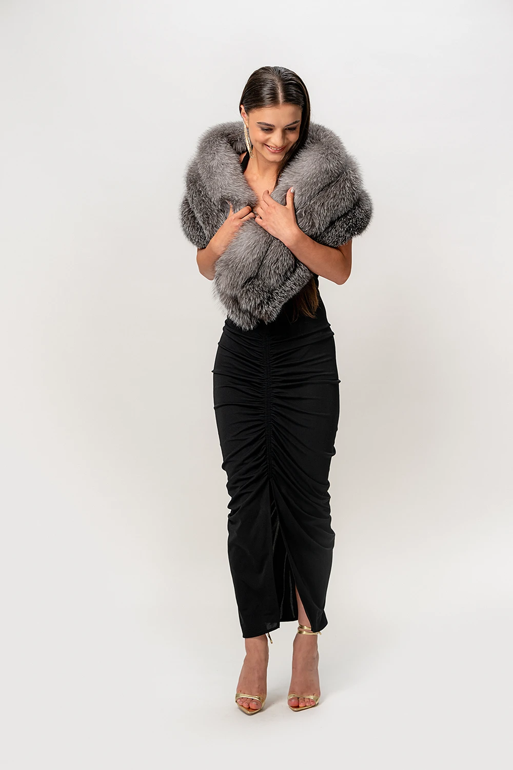 Șal din blană naturală de vulpe polară argintie, BlueFrost - imagine 6