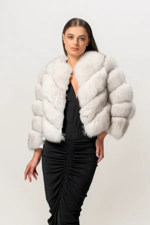 Haină din blană naturală de vulpe polară, model "V", 2 în1