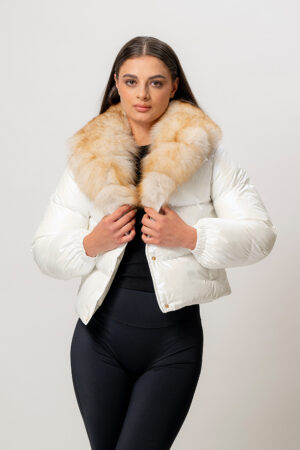 Geacă PARKA IVORY, scurtă, cu blană naturală de vulpe polară
