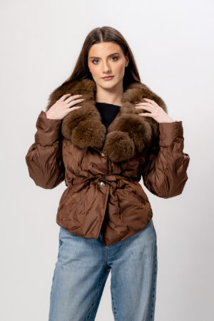 Geacă PARKA damă cu blană naturală de vulpe-culoare Maro Ciocolatiu