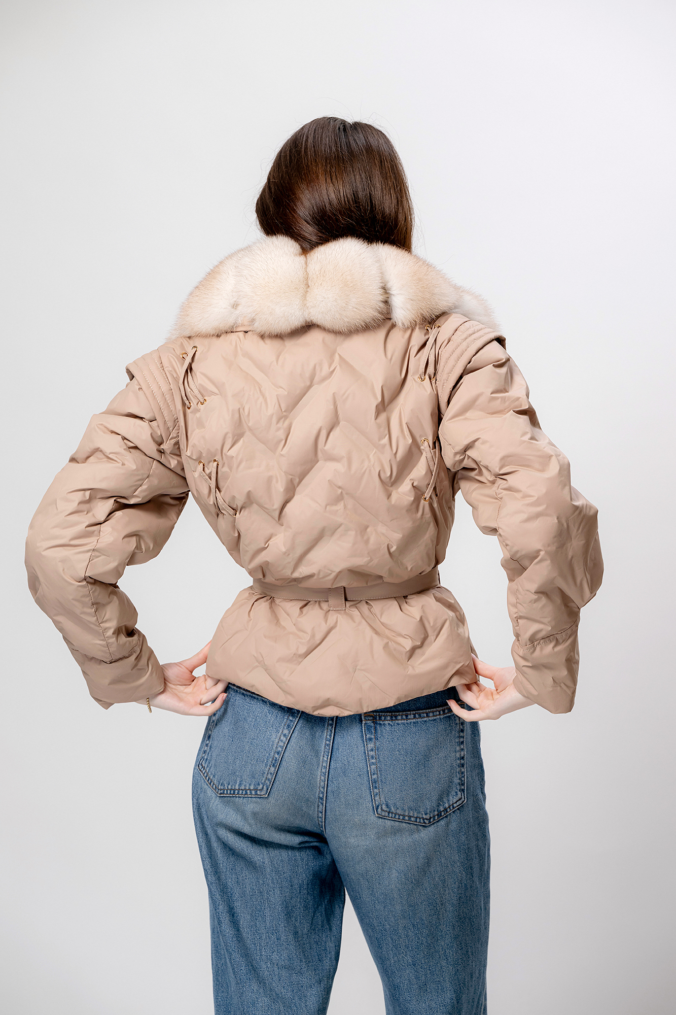 Geacă PARKA damă cu blană naturală de vulpe-culoare Bej - imagine 3