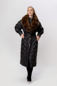 Geacă PARKA de iarnă cu blană naturală de vulpe, model lung, culoare Neagră