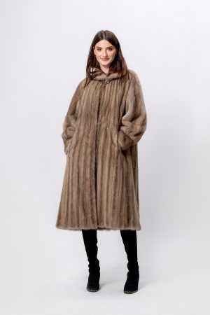 Haină lungă din blană naturală de nurcă , culoare Grey-Beige