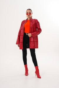 Haină din piele, model Serena, culoare roșie