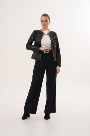 Jachetă damă din piele naturală , culoare neagră, model Selvara